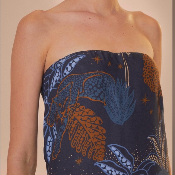 Farm Rio Navy Blue Night Jungle Strapless Blouse - Picture 5 of 9